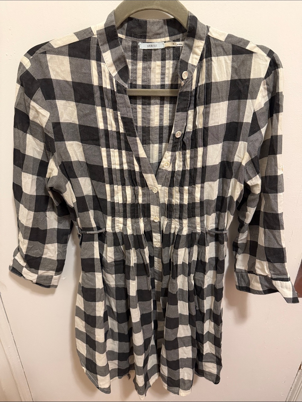 Kimchi Blue Black and White Buffalo-Check Long Sleeve Tunic